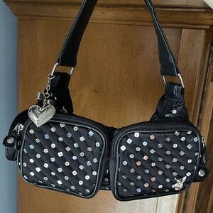 Y2K fashion Playboy black mini purse with logo charm